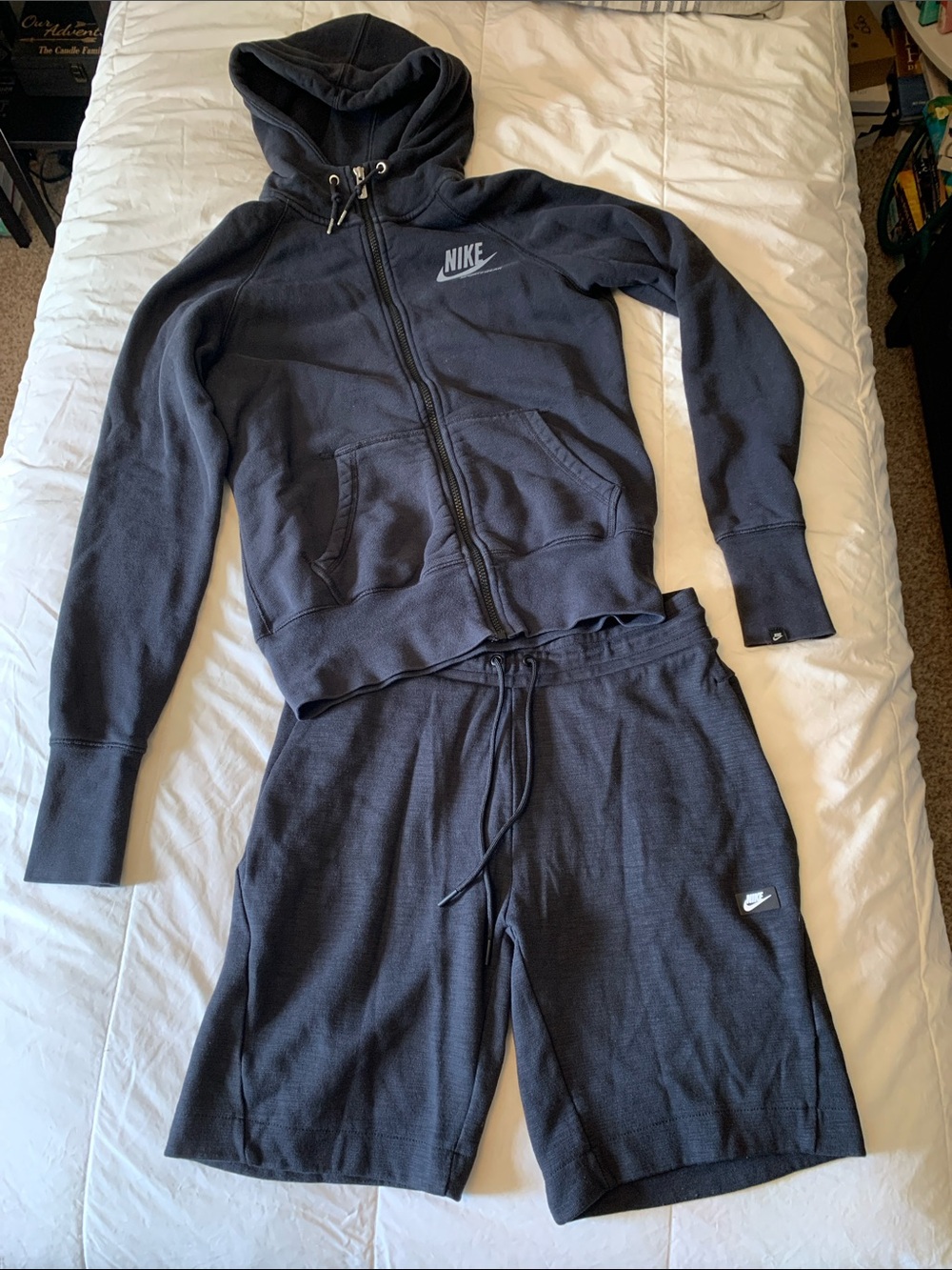 Nike Sportswear Black Zip Hoodie & Shorts set